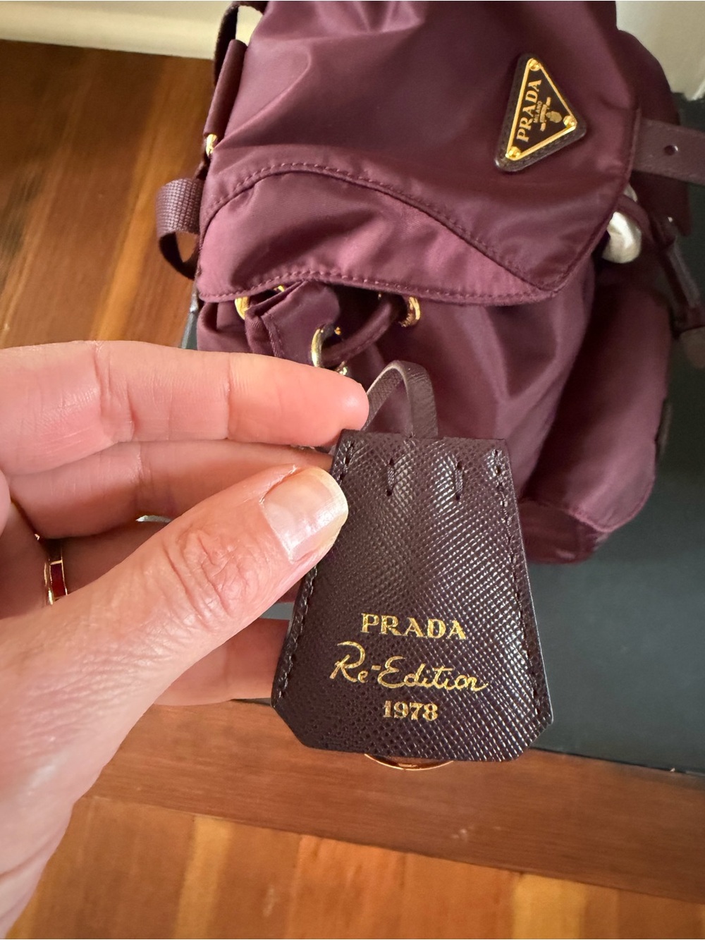 Prada Burgundy Nylon Re-Edition Backpack with Gold Hardware